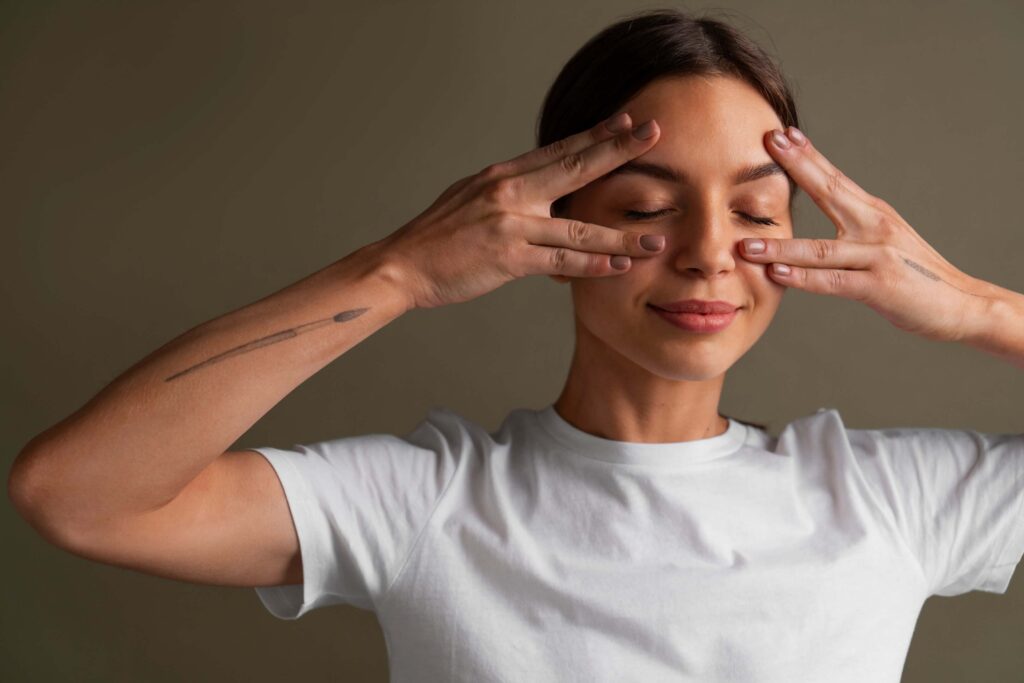 Woman using eye exercises to reduce eye strain