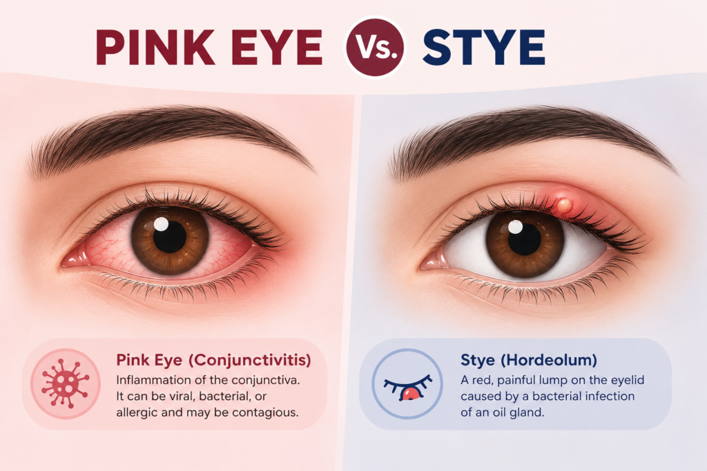 pink eye vs stye